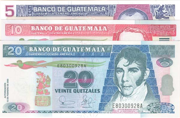 Guatemala - 5, 10, 20 Quetzales - P-106, 107, 108 - 2003 dated Foreign Paper Money